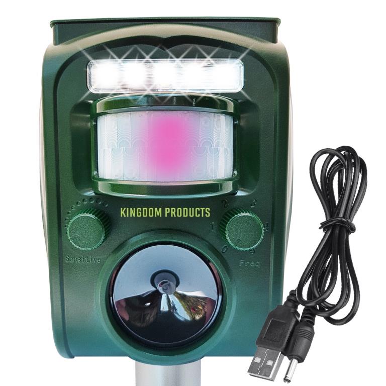 2024 Upgraded Solar Animal Repellent with Motion Activated Flashing LED Light, Alarm and USB Cable - Animal Repeller Outdoor, Solar Powered Animal Deterrent, Raccoon Cat Dog Skunk Rats Deer Repellent